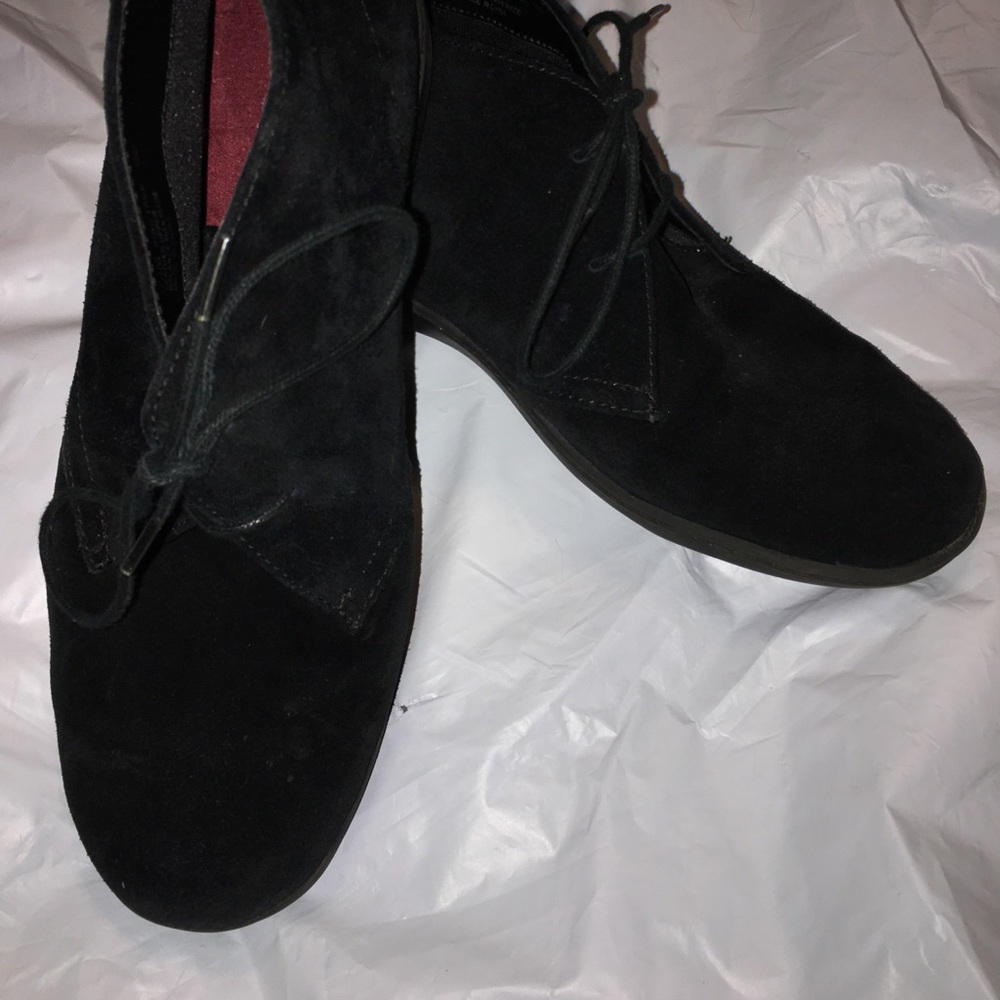 Black suede tie up  ankle boots , size 7 1/2